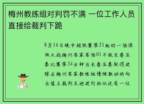 梅州教练组对判罚不满 一位工作人员直接给裁判下跪